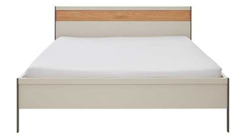 Bettgestell Interliving aus Holz in Hellgrau Interliving Schlafzimmer Serie 1035 – Bettgestell mit Holzeinlage und Beimöbeln Riffholz & Champagner - fünfteilig, Liegefläche ca. 180 x 200 cm