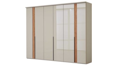 Kleiderschrank Interliving aus Holz in Hellgrau Interliving Schlafzimmer Serie 1035 – Kleiderschrank Champagner & Riffholz - sechs Türen, Breite ca. 300 cm