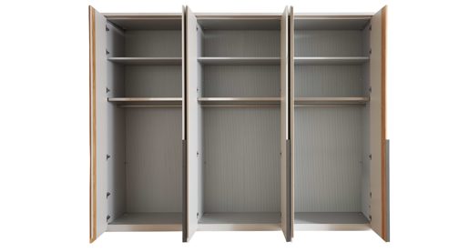 Komplettzimmer Interliving aus Holz in Hellgrau Interliving Schlafzimmer Serie 1035 – Komplettzimmer Champagner & Riffholz - vierteilig