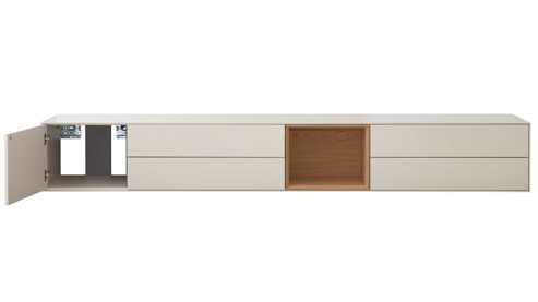 Wohnwand Interliving aus Holz in Beige Interliving Wohnzimmer Serie 2034 - Wohnwand beiger Lack & Eiche - zweiteilig, Länge ca. 270 cm