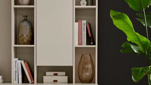 Wohnwand Interliving aus Holz in Beige Interliving Wohnzimmer Serie 2034 - Wohnwand beiger Lack & Eiche - zweiteilig, Länge ca. 270 cm