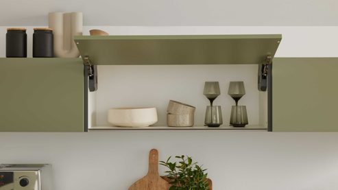 Einbauküche culineo® aus Holz in Hellgrün Culineo® Einbauküche C357  mit Einbaugeräten Olive & Schiefergrau - zweizeilig