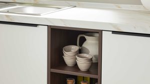 Einbauküche culineo® aus Holz in Weiß Culineo® Einbauküche C187 mit Einbaugeräten Weiß & Nussbaum Milano - Stellfläche ca. 335 x 305 cm