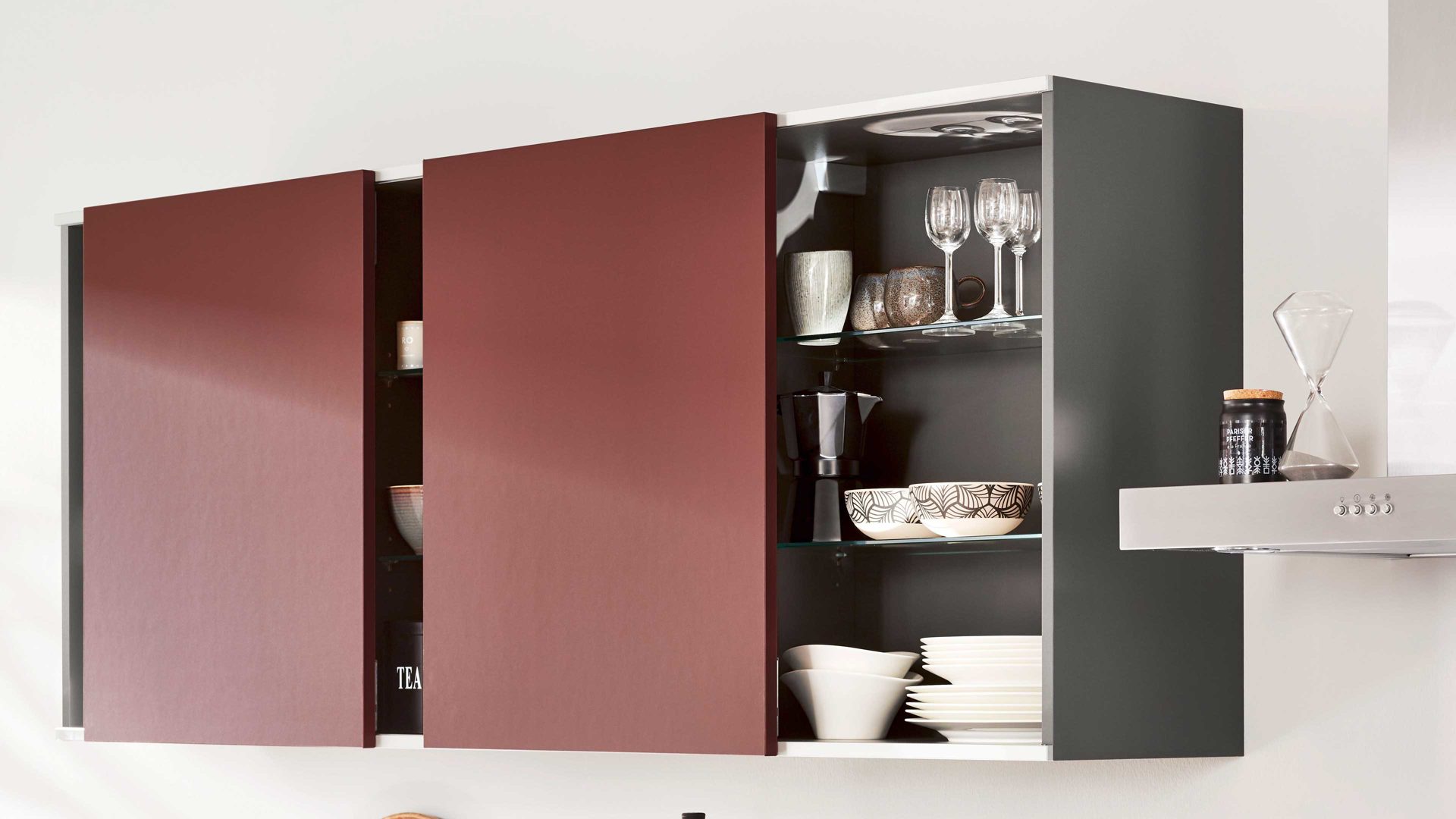 Einbauküche Nobilia® aus Holz in Dunkelrot nobilia® Einbauküche Easytouch mit Elektrogeräten Rostrot & Schiefergrau - Länge ca. 340 cm