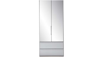 Kleiderschrank Interliving aus Spiegel in Grau Interliving Kleiderschrank Serie 1205 – Kleiderschrank Kieselgrau & Spiegel – zwei Türen, zwei Schubladen, Breite ca. 100 cm