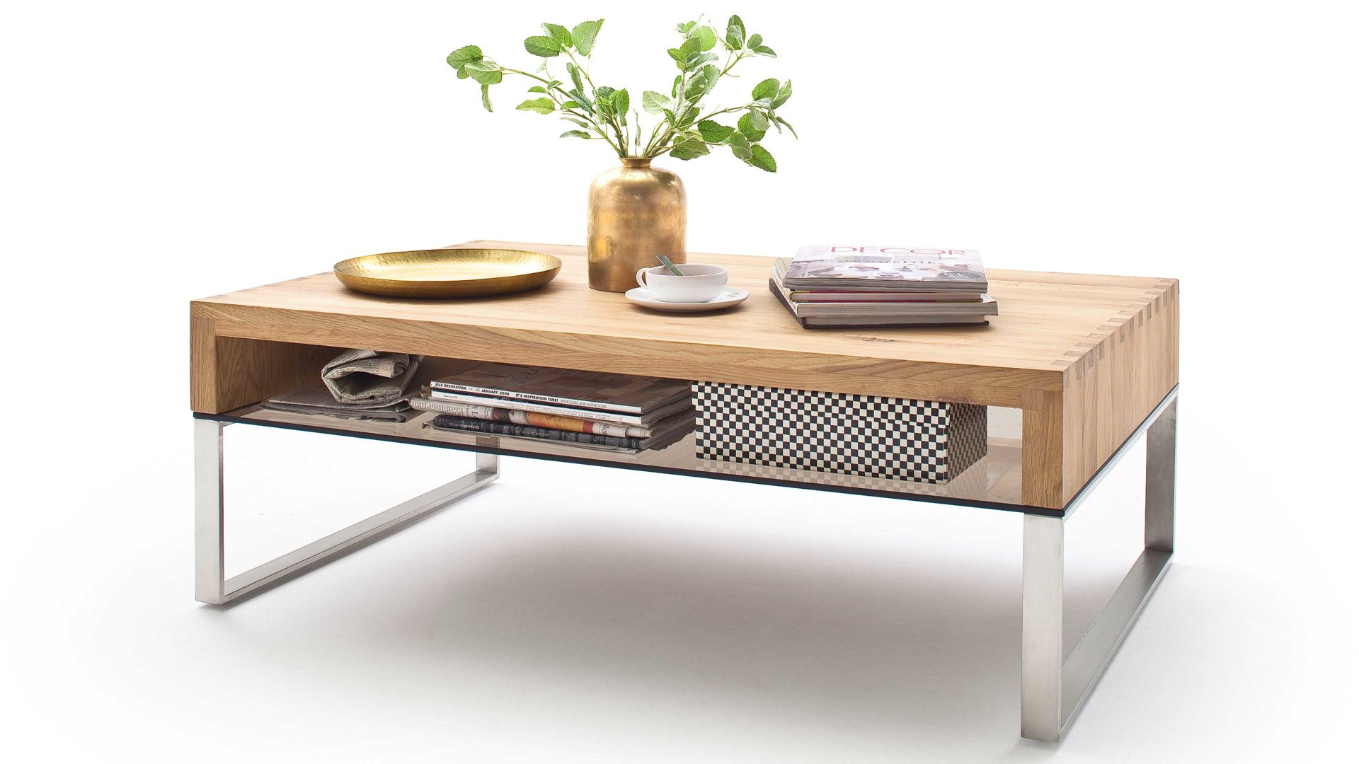 Couchtisch A better place furniture aus Holz in Holzfarben Couchtisch Hilary Asteiche & Metall – ca. 110 x 70 cm