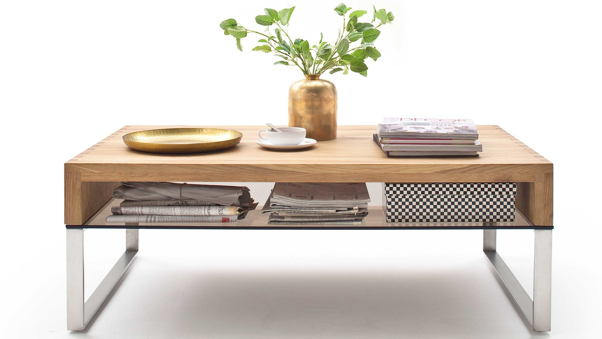 Couchtisch A better place furniture aus Holz in Holzfarben Couchtisch Hilary Asteiche & Metall – ca. 110 x 70 cm