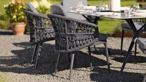 Gartenmöbel-Set Interliving aus Metall in Grau Interliving Gartenmöbel Serie 7012 - Essgruppe mit Diningsesseln hellgrauer Olefin-Teddybezug, Rope, gesinterter grauer Stein & anthrazitfarbenes Aluminium