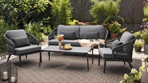 Gartenmöbel-Set Interliving aus Kunstfaser in Grau Interliving Gartenmöbel Serie 7013 - Loungemöbel-Set grauer Olefin-Teddybezug, Rope & Aluminium - dreiteilig