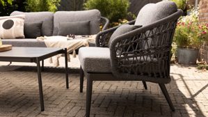 Lounge-Gruppe Interliving aus Kunstfaser in Grau Interliving Gartenmöbel Serie 7013 - Loungemöbel-Set grauer Olefin-Teddybezug, Rope & Aluminium - dreiteilig