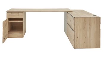 Schreibtisch Interliving aus Holz in Hellgrau Interliving Wohnzimmer Serie 2020 - Verwandlungs-Sideboard 151283 Asteiche bianco & Schlamm – zwei Türen, zwei Klappen