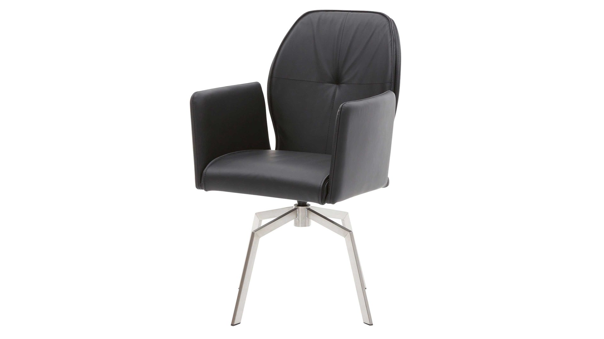 Vierfußstuhl Interliving aus Leder in Schwarz Interliving Esszimmer Serie 5104 – Armlehnstuhl schwarzes Leder Raven & Edelstahlgestell