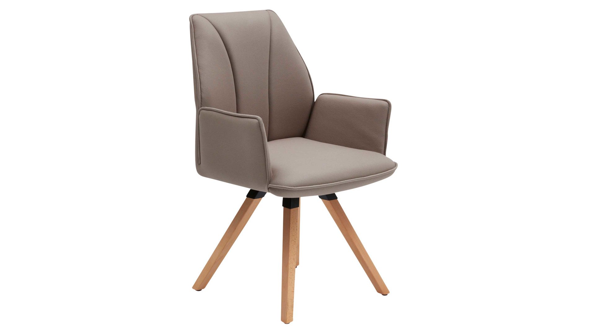 Polsterstuhl Interliving aus Stoff in Hellbraun Interliving Esszimmer Serie 5102 – Armlehn-Polsterstuhl mit Drehfunktion sandfarbene Mikrofaser Atlantis 914 & Kernbuche