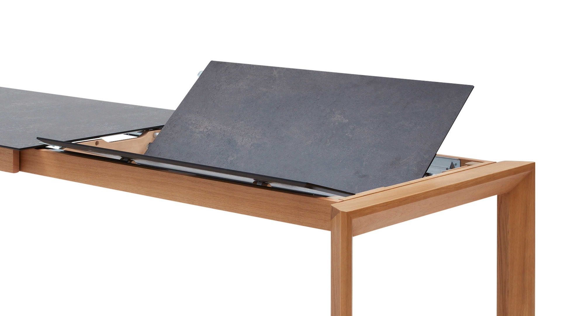 Auszugtisch Interliving aus Holz in Grau Interliving Esszimmer Serie 5102 – Auszugtisch granitfarbenes HPL & Wildeiche – ca. 140-240 x 90 cm