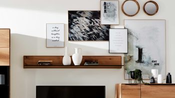 Wandregal Interliving aus Holz in Holzfarben Interliving Wohnzimmer Serie 2020 - Wandboard Asteiche bianco – Länge ca. 122 cm