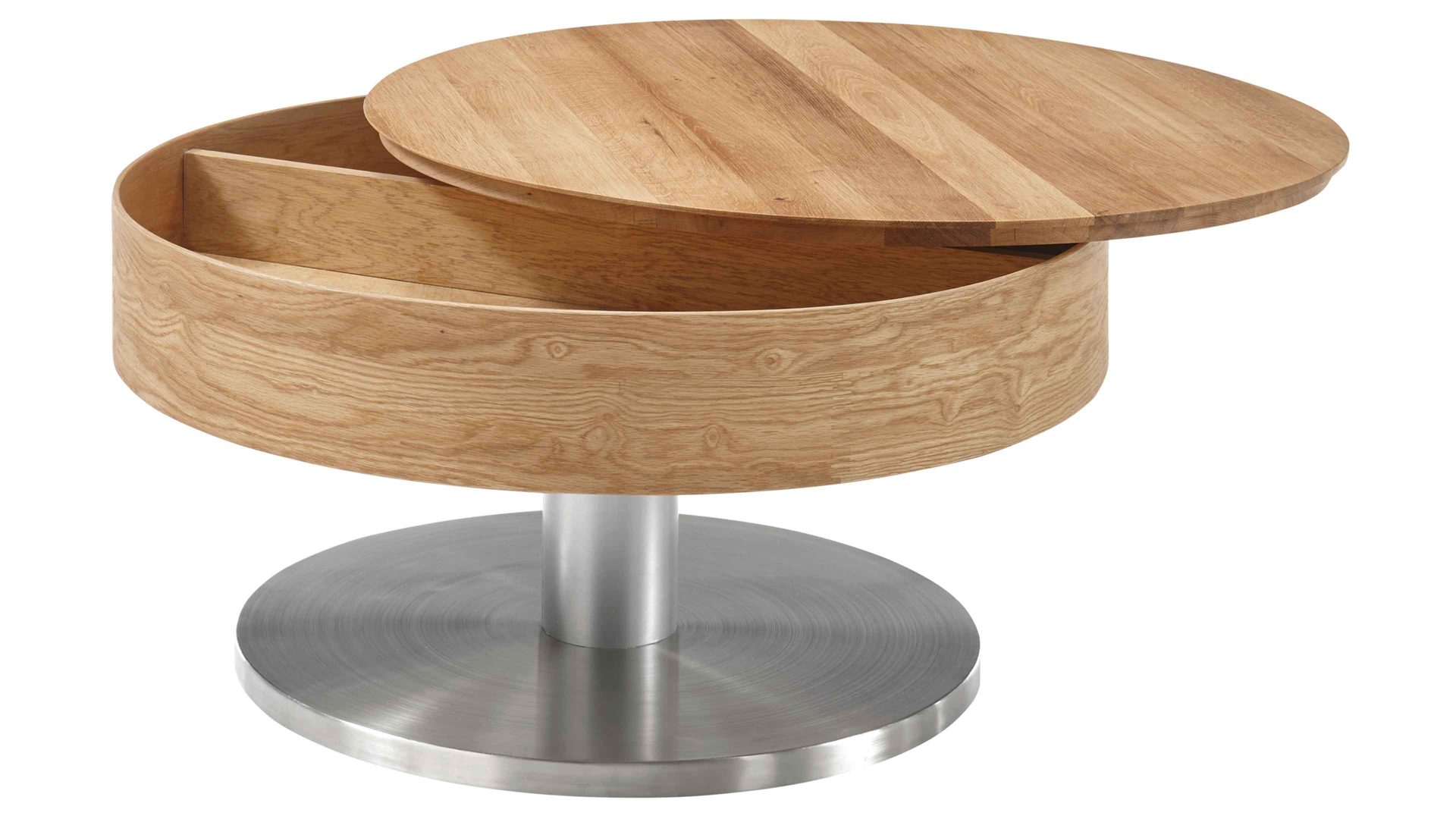 Couchtisch A better place furniture aus Holz in Holzfarben Couchtisch Suva mit Stauraum Asteiche & Edelstahl - Durchmesser ca. 79 cm