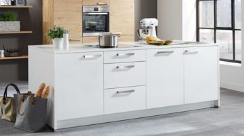 Einbauküche Nolte® küchen aus Holz in Weiß nolte® Einbauküche Soft Lack mit AEG-Einbaugeräten Arcticweiß & Wildeiche rustikal – zweizeilig