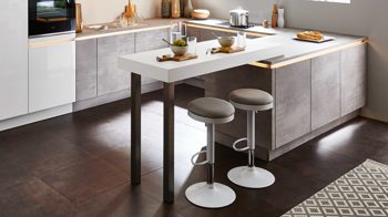 Einbauküche Nolte® küchen aus Holz in Weiß nolte® Einbauküche Lux mit Einbaugeräten Weiß & Beton - Stellfläche ca. 360 x 297 cm