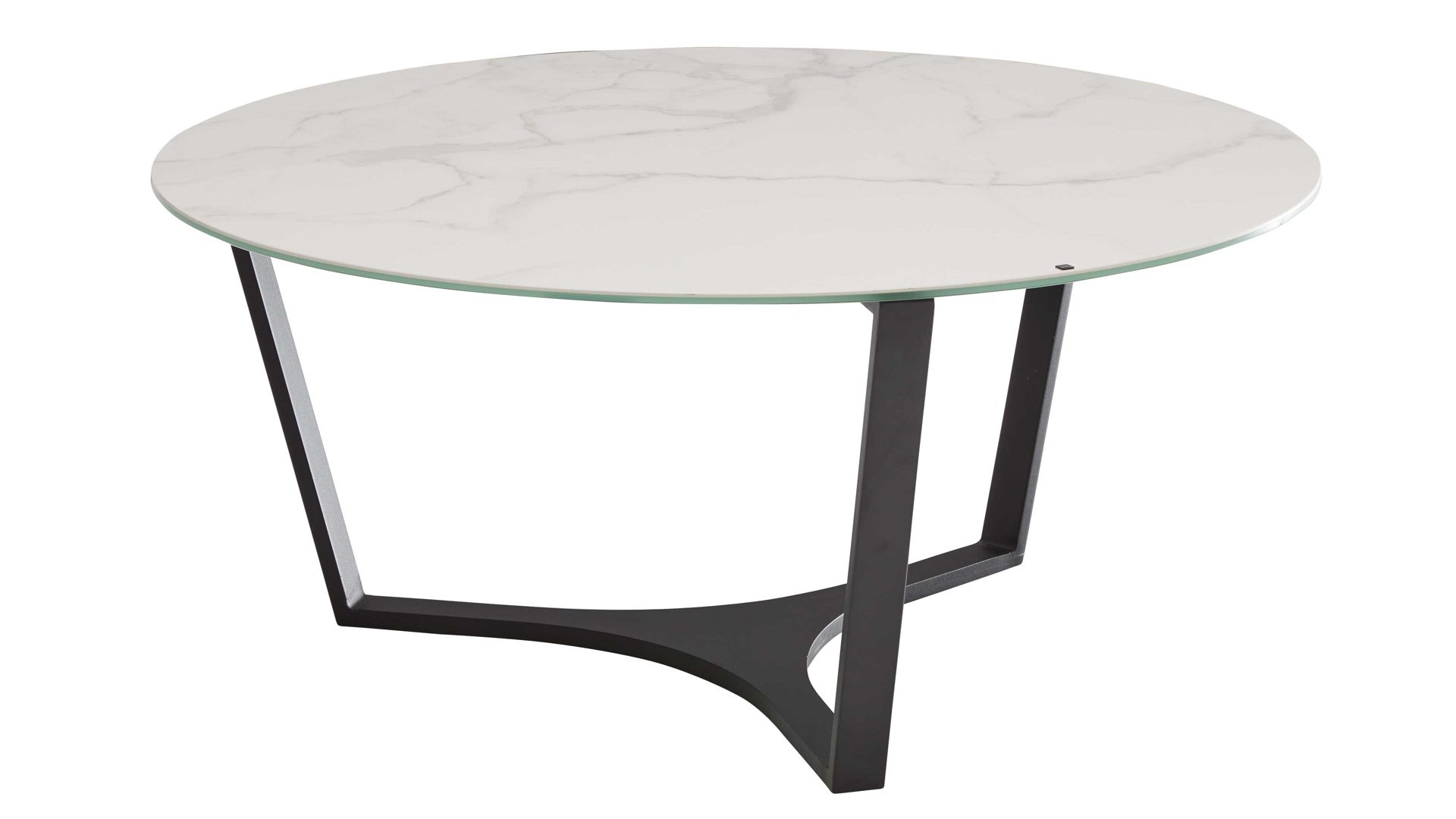 Couchtisch Interliving aus Keramik in Weiß Interliving Couchtisch Serie 6208 - Couchtisch Weiß marmorfarbene Keramik & schwarzer Stahl - Durchmesser ca. 90 cm