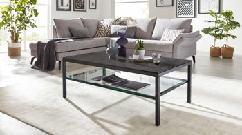 Couchtisch Interliving aus Keramik in Dunkelgrau Interliving Couchtisch Serie 6210 - Couchtisch titanfarbene Keramik & schwarzer Stahl - ca. 120 x 70 cm