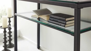 Konsoltisch Interliving aus Keramik in Grau Interliving Couchtisch Serie 6210 - Konsoltisch ST194AR zementgrau Keramik & schwarzer Stahl - ca. 100 x 38 cm