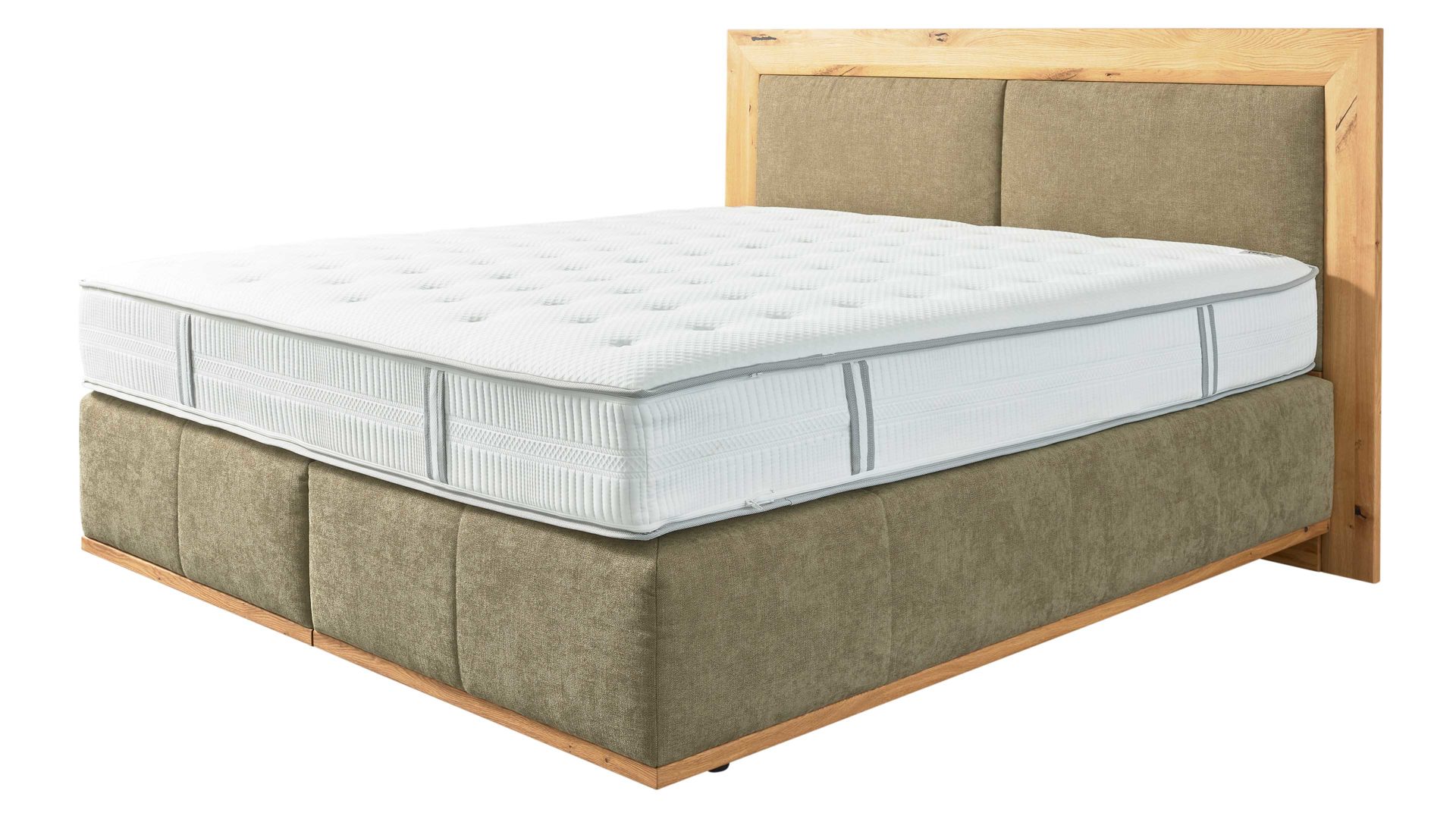 Boxspringbett Interliving aus Stoff in Grün Interliving Boxspringbett Serie 1415 olivgrüner Stoffbezug ELK 323 & Schwebefuß - Liegefläche ca. 180 x 200 cm