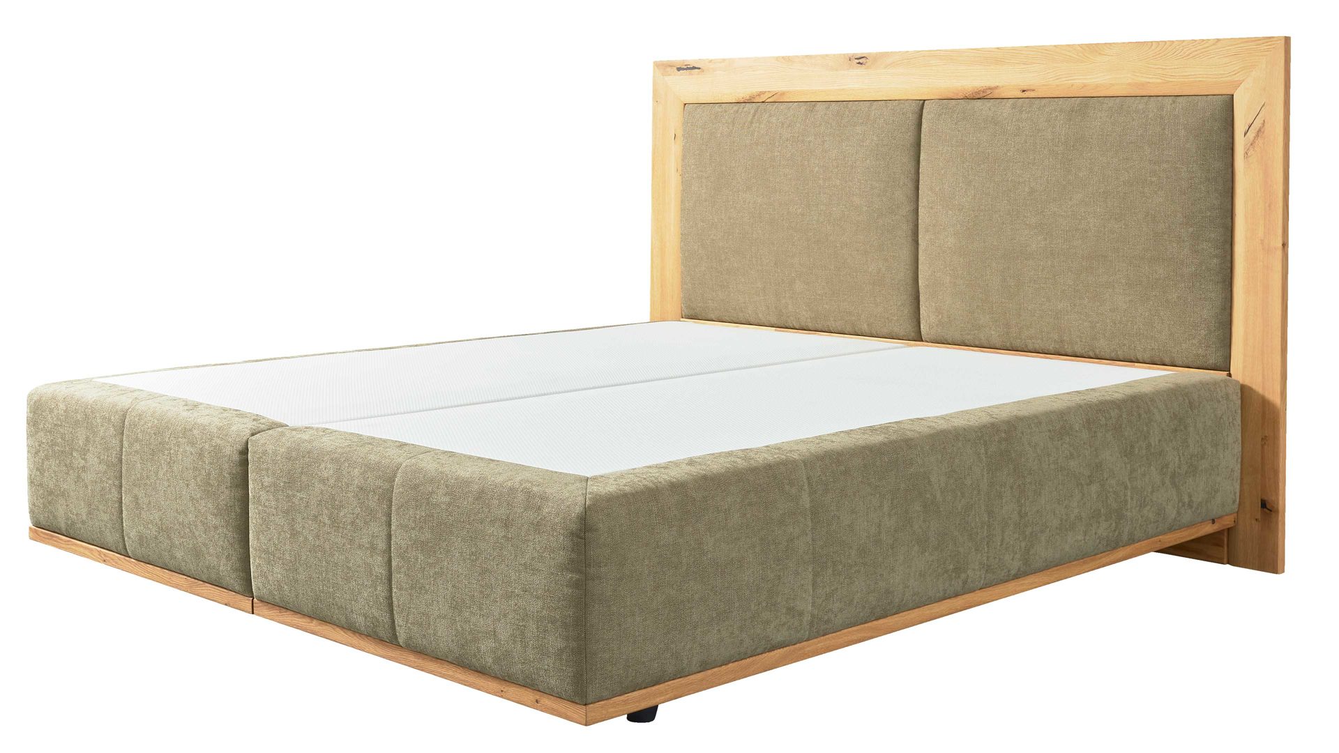 Boxspringbett Interliving aus Stoff in Grün Interliving Boxspringbett Serie 1415 olivgrüner Stoffbezug ELK 323 & Schwebefuß - Liegefläche ca. 180 x 200 cm