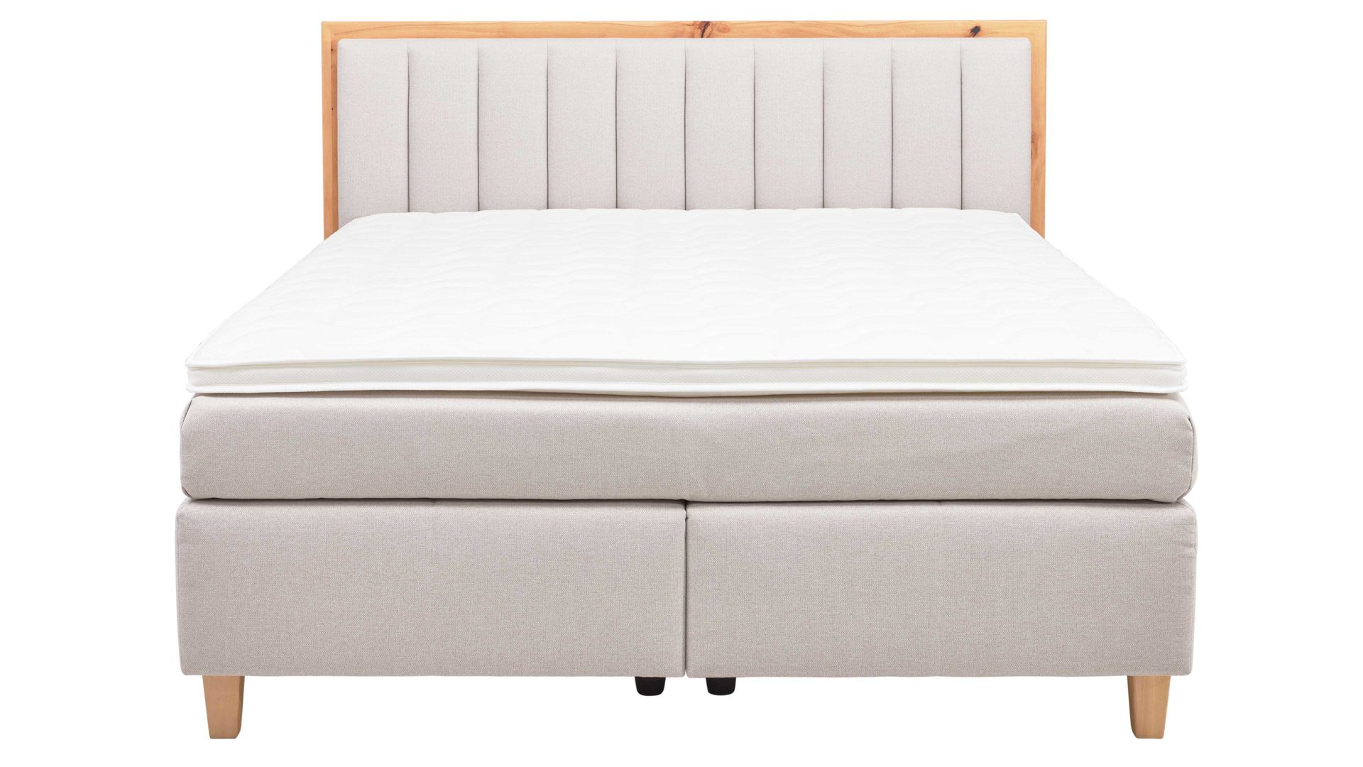 Boxspringbett Interliving aus Stoff in Beige Interliving Boxspringbett Serie 1415 hellbeiger Stoffbezug TBB 2 & Holzfuß H72 - Liegefläche ca. 180 x 200 cm