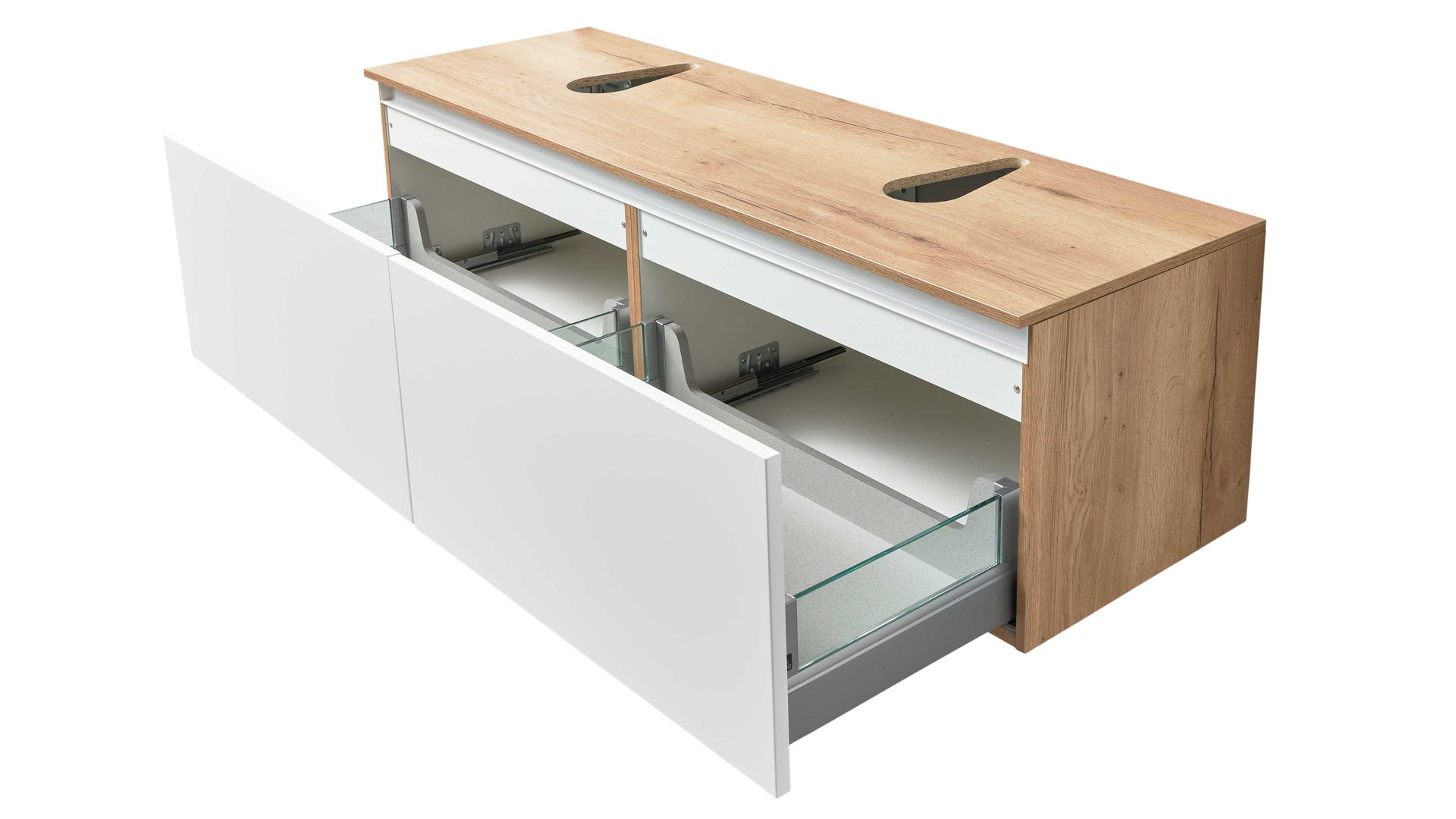 Badmöbel-Set Interliving aus Holz in Weiß Interliving Bad Serie 7332 - Badmöbel-Set Alpinweiß & Eiche Sierra