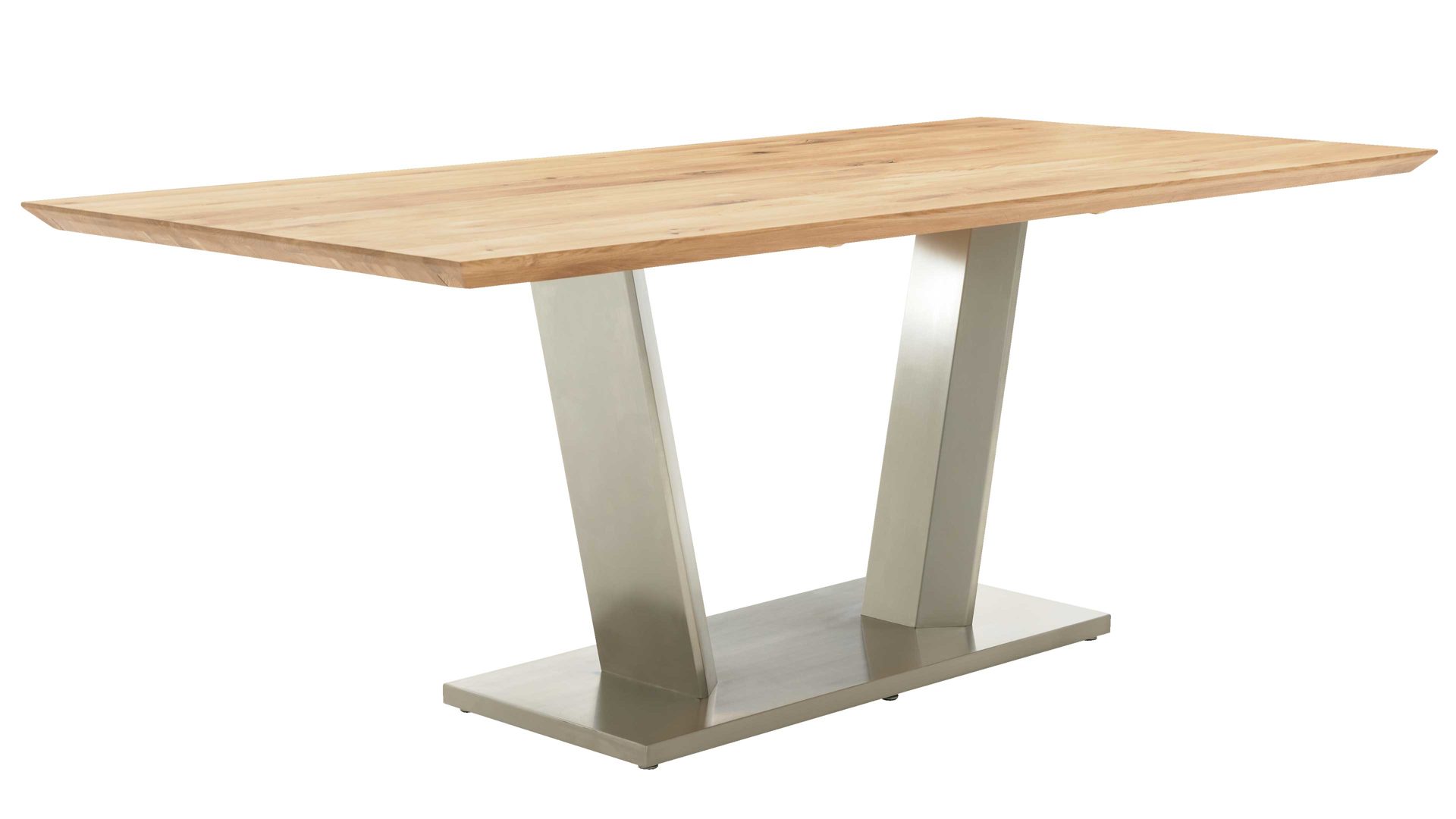 Tischgruppe Interliving aus Holz in Holzfarben Interliving Esszimmer Serie 5104 – Essgruppe mit drehbaren Stühlen bernsteinfarbene Mikrofaser Amber, helle Wildeiche & Edelstahl