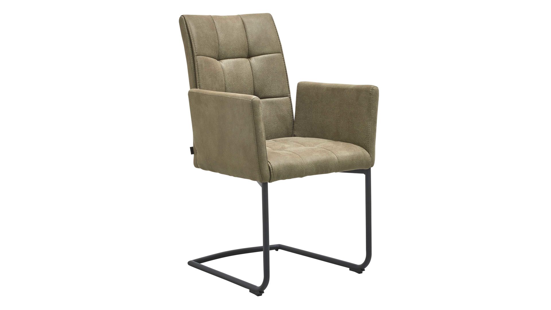 Tischgruppe Interliving aus Keramik in Dunkelgrau Interliving Esszimmer Serie 5104 – Essgruppe mit Ausziehtisch farngrüne Mikrofaser Fern, dunkelgraue Tischplatte Industrial & schwarzes Metall