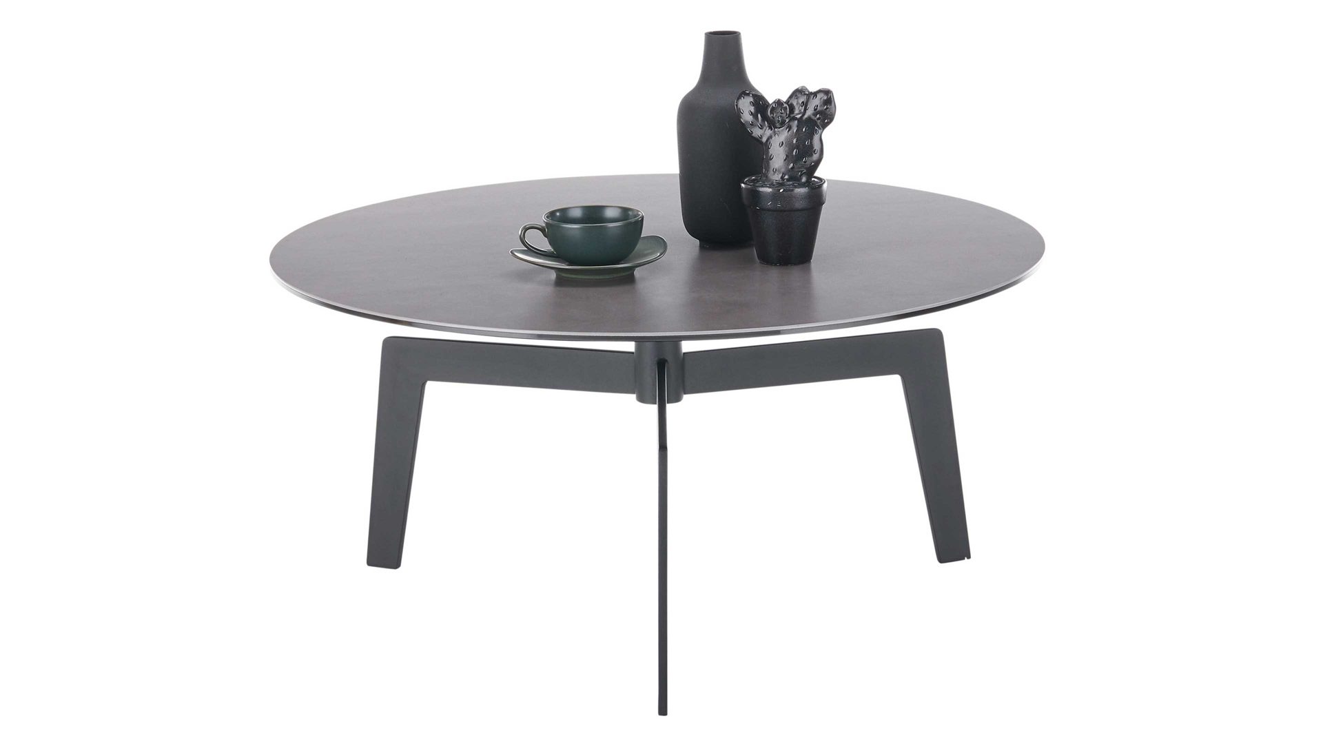 Couchtisch A better place furniture aus Keramik in Anthrazit Couchtisch Buena Vista anthrazitfarbene Keramik, Glas & Metall - Durchmesser ca. 80 cm