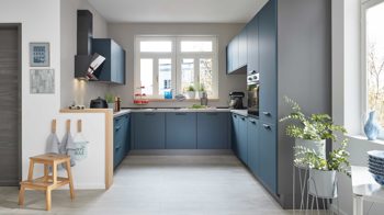 Einbauküche culineo® aus Holz in Blau Culineo® Einbauküche C945 mit privileg Einbaugeräten Fjordblau - Stellfläche ca. 310 x 305 cm