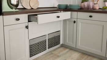 Einbauküche culineo® aus Holz in Hellgrau Culineo® Einbauküche C684 mit gorenje  Einbaugeräten Steingrau - Stellfläche ca. 420 x 335 cm