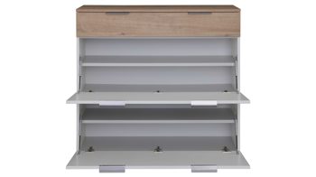 Schuhschrank Interliving aus Holz in Weiß Interliving Garderobe Serie 6012 - Schuhschrank INL-202 weißer Mattlack & Steineiche - eine Schublade, zwei Klappen, Breite ca. 120 cm