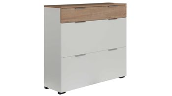 Schuhschrank Interliving aus Holz in Weiß Interliving Garderobe Serie 6012 - Schuhschrank weißer Mattlack & Steineiche - eine Schublade, zwei Klappen, Breite ca. 120 cm