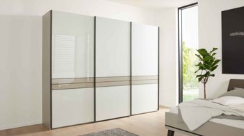 Komplettzimmer Interliving aus Holz in Hellgrau Interliving Schlafzimmer Serie 1032 – Komplettzimmer Kieselgrau & Weiß - vierteilig, Liegefläche ca. 180 x 200 cm