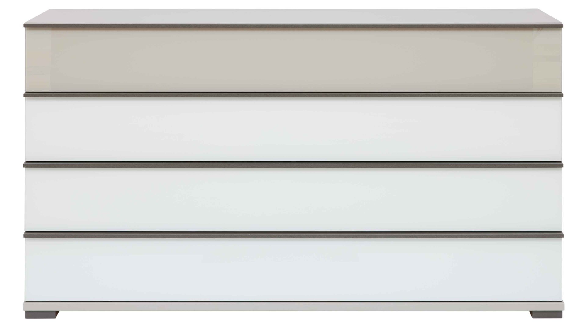 Schubladenkommode Interliving aus Holz in Hellgrau Interliving Schlafzimmer Serie 1032 – Schubladenkommode Kieselgrau & Weiß - vier Schubladen, Breite ca. 149 cm