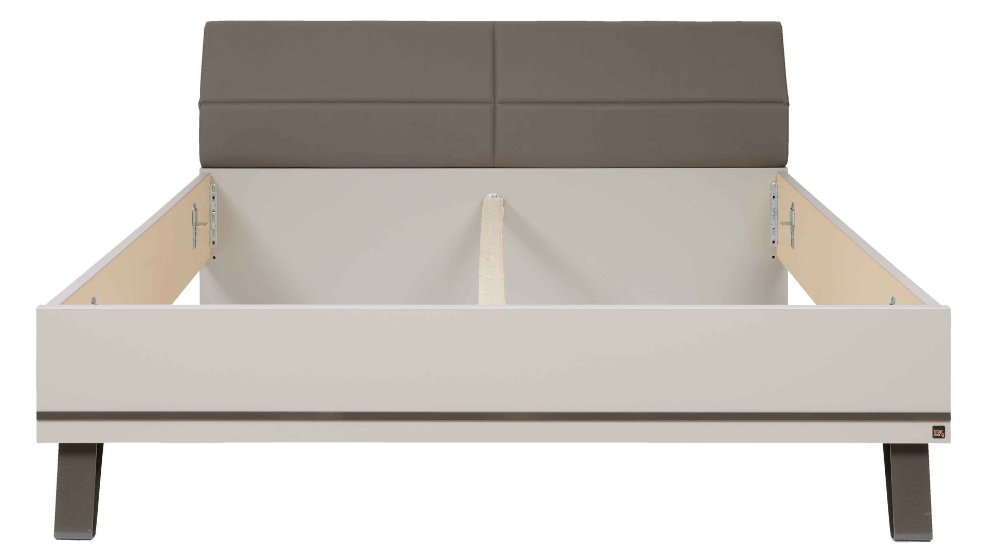 Bettgestell Interliving aus Holz in Hellgrau Interliving Schlafzimmer Serie 1032 – Bettgestell Kieselgrau & Havanna - Liegefläche ca. 180 x 200 cm