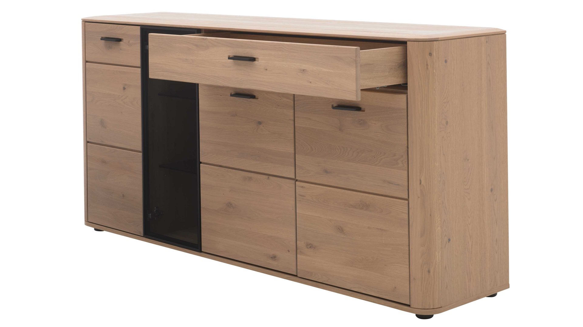 Sideboard Interliving aus Holz in Holzfarben Interliving Wohnzimmer Serie 2029 - Sideboard Wildeiche & Granit-Steinoptik - vier Türen, eine Schublade, Breite ca. 178 cm