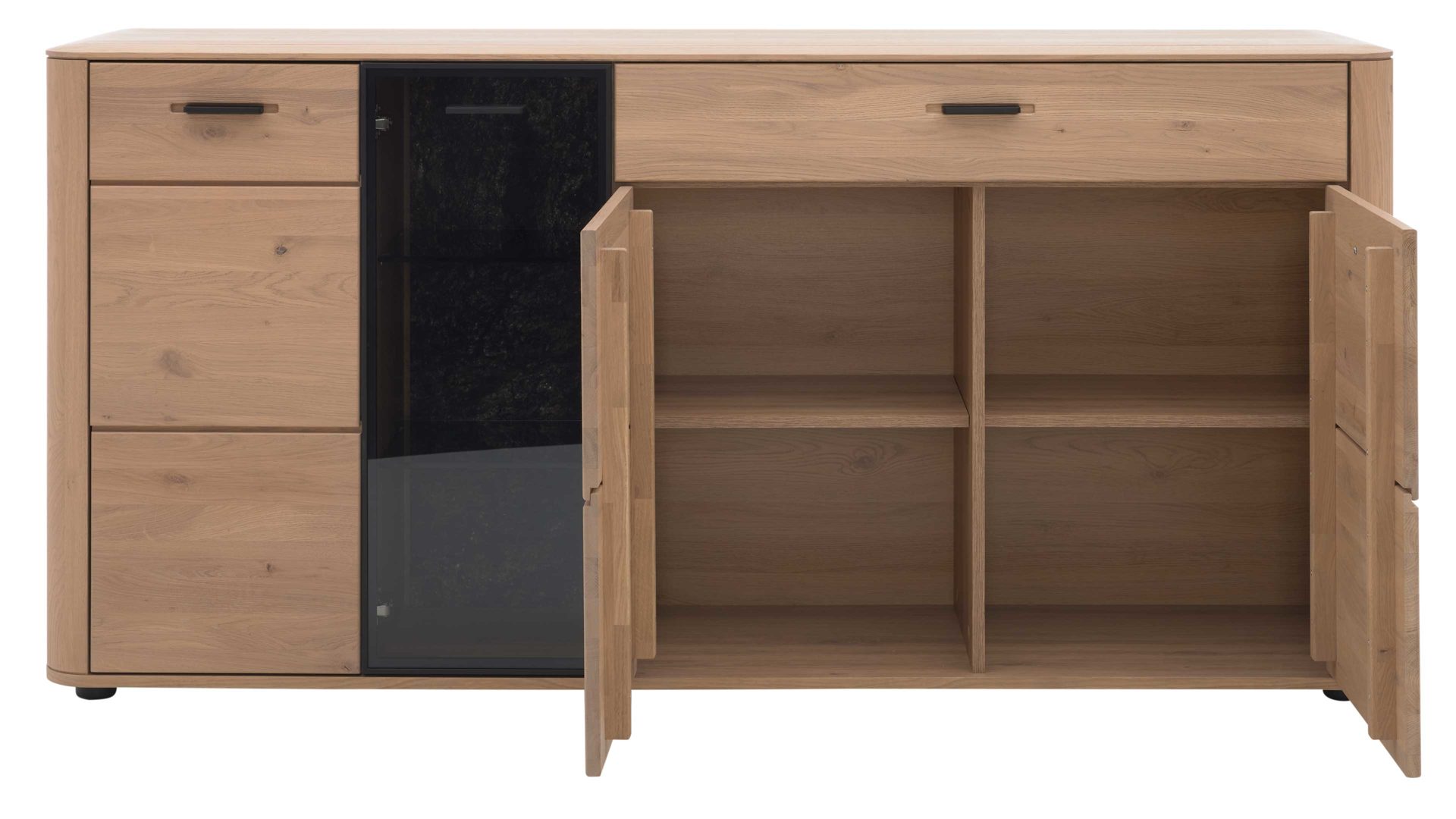 Sideboard Interliving aus Holz in Holzfarben Interliving Wohnzimmer Serie 2029 - Sideboard Wildeiche & Granit-Steinoptik - vier Türen, eine Schublade, Breite ca. 178 cm