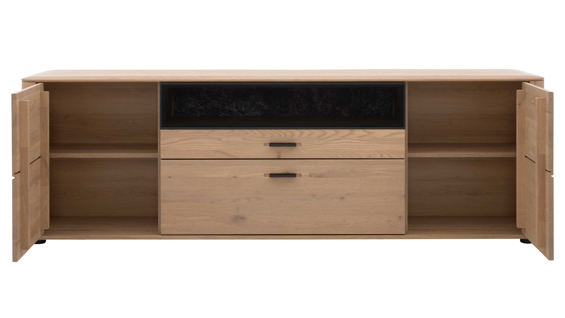 Lowboard Interliving aus Holz in Holzfarben Interliving Wohnzimmer Serie 2029 - Medien-Lowboard Wildeiche & Granit-Steinoptik - zwei Türen, zwei Schubladen, Länge ca. 200 cm