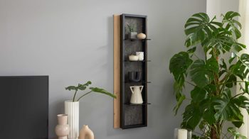 Wandregal Interliving aus Holz in Holzfarben Interliving Wohnzimmer Serie 2029 - Wandregal Wildeiche & Granit-Steinoptik - ca. 46 x 135 cm