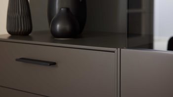 Wohnwand Interliving aus Holz in Dunkelgrau Interliving Wohnzimmer Serie 2030 - Wohnwand Wolfram Grey & Spaltholz - fünfteilig, Länge ca. 309 cm