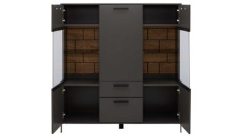 Highboard Interliving aus Holz in Dunkelgrau Interliving Wohnzimmer Serie 2030 - Highboard 22 Wolfram Grey & Spaltholz - drei Türen, zwei Schubladen, Breite ca. 120 cm