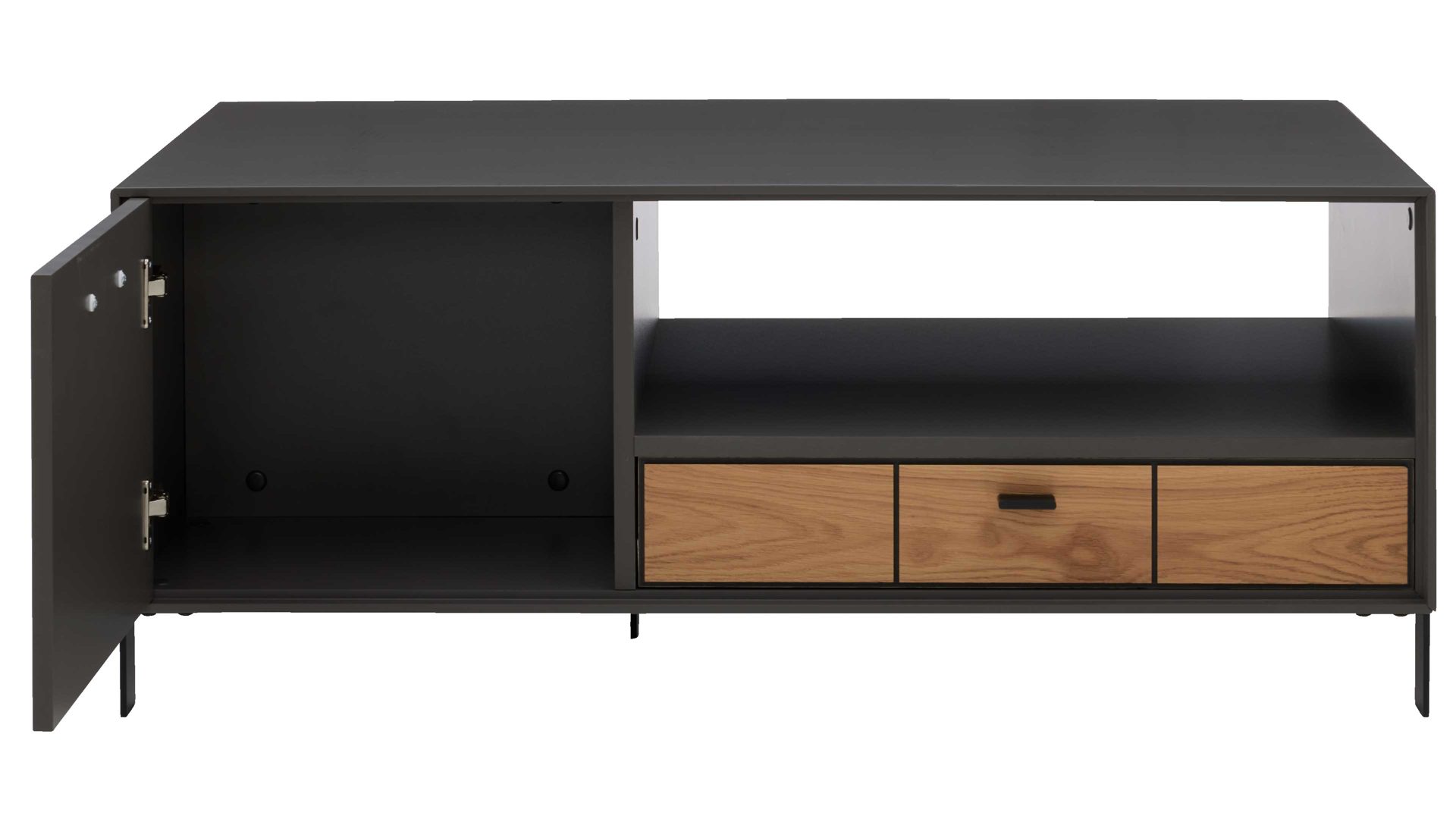 Couchtisch Interliving aus Holz in Dunkelgrau Interliving Wohnzimmer Serie 2030 - Couchtisch 02 Wolfram Grey & Spaltholz - zwei Türen, eine Schublade, ca. 110 x 60 cm