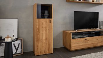 Vitrine Interliving aus Holz in Holzfarben Interliving Wohnzimmer Serie 2027 - Highboard-Vitrine Asteiche - eine Tür, Höhe ca. 144 cm