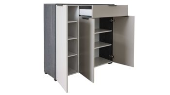 Kombikommode Interliving aus Holz in Grau Interliving Garderobe Serie 6012 - Kombikommode INL-302 graubeiger Mattlack & Räuchereiche - drei Türen, eine Schublade, Breite ca. 120 cm