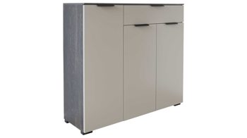 Kombikommode Interliving aus Holz in Grau Interliving Garderobe Serie 6012 - Kombikommode graubeiger Mattlack & Räuchereiche - drei Türen, eine Schublade, Breite ca. 120 cm