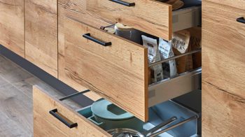 Einbauküche Nobilia® aus Holz in Holzfarben nobilia® Einbauküche Senso mit gorenje Elektrogeräten, z. B.  Kühlschrank Eiche Sierra & Schiefergrau - Länge ca. 390 cm